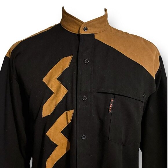 Vintage 80s D Best by Liz Studio Mens Western Shirt XL Tan Black New Wave Rodeo - Picture 4 of 7